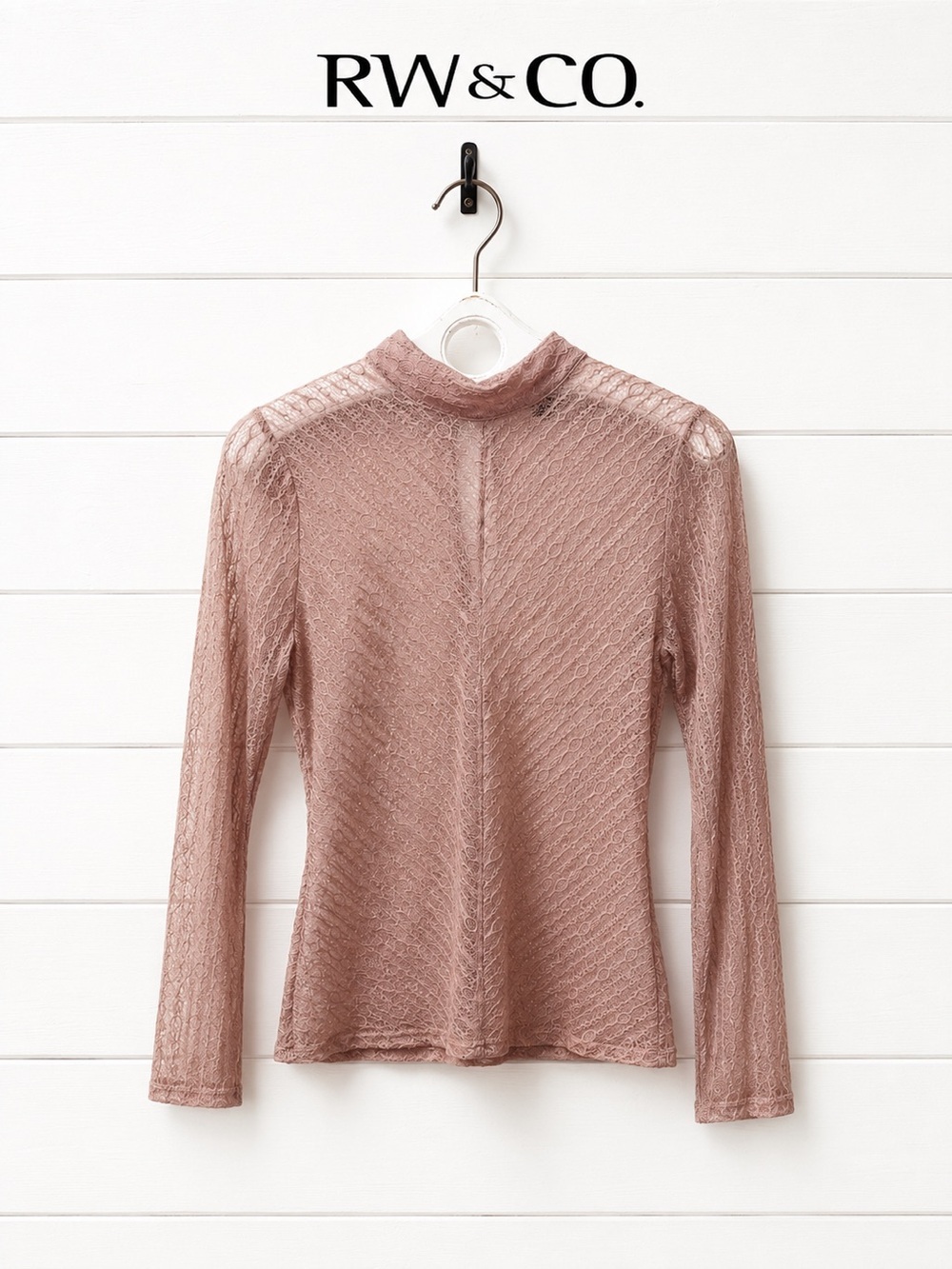 RW&CO Blush Pink Lace Mock Neck Top Size M